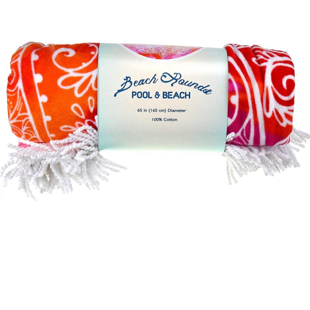 Loftex Loft Pool & Beach Round Cotton Towels, 65" Diameter, Pink and Orange